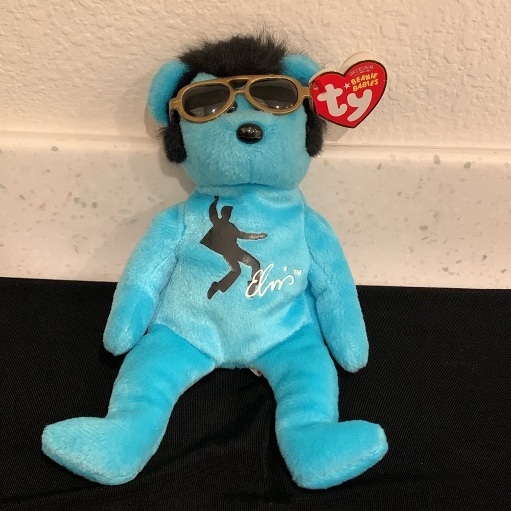 2008 Ty Beanie Babies Elvis Presley Bear, “Blue Beanie Shies” RETIRED~HTF